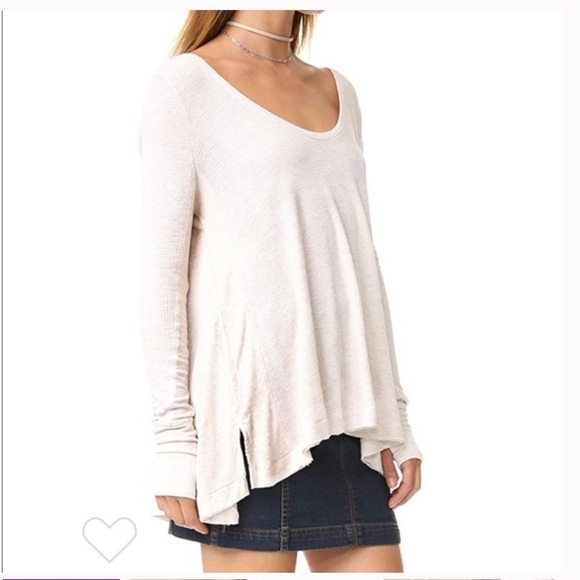 FREE PEOPLE WE THE FREE Malibu thermal top Long Sleeve Raw Hem beige Henley, M - Picture 1 of 6